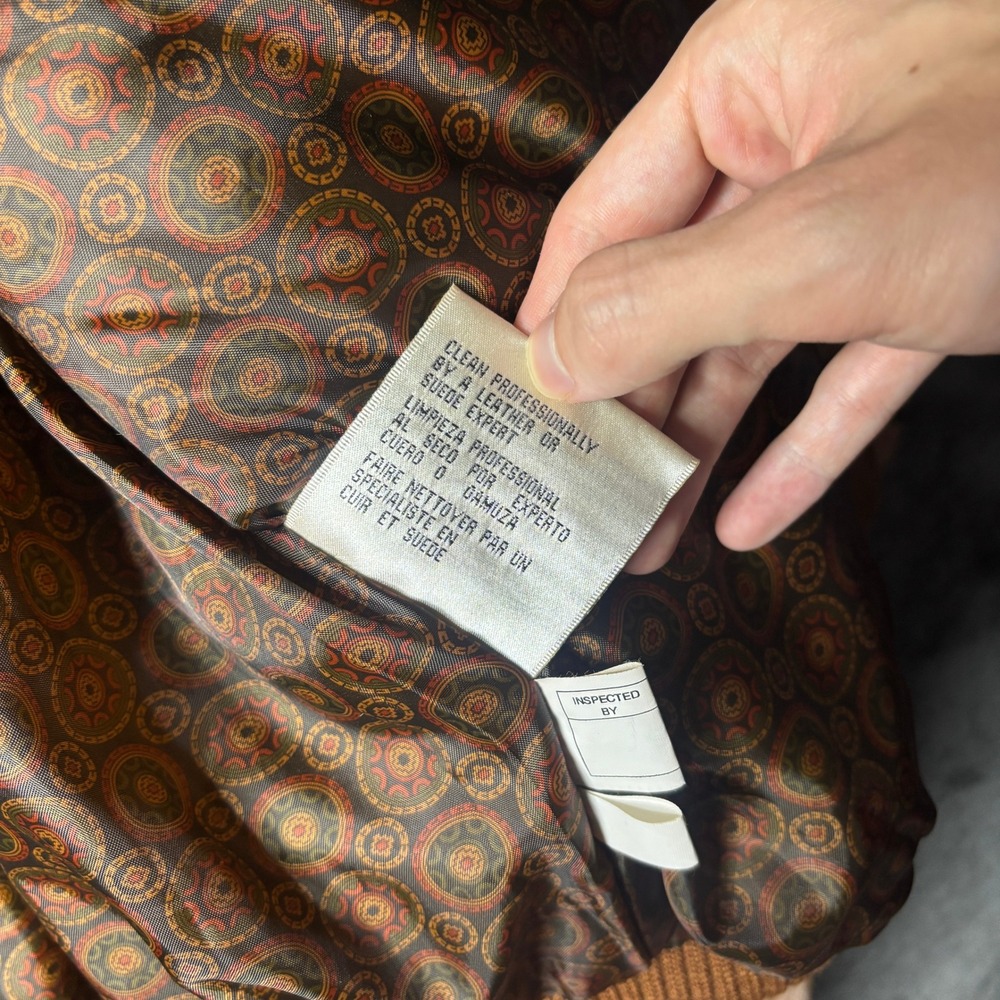 Vintage JLC Suede Leather Bomber Jacket Mens Large Brown Flight Coat Aviator - Picture 5 of 13